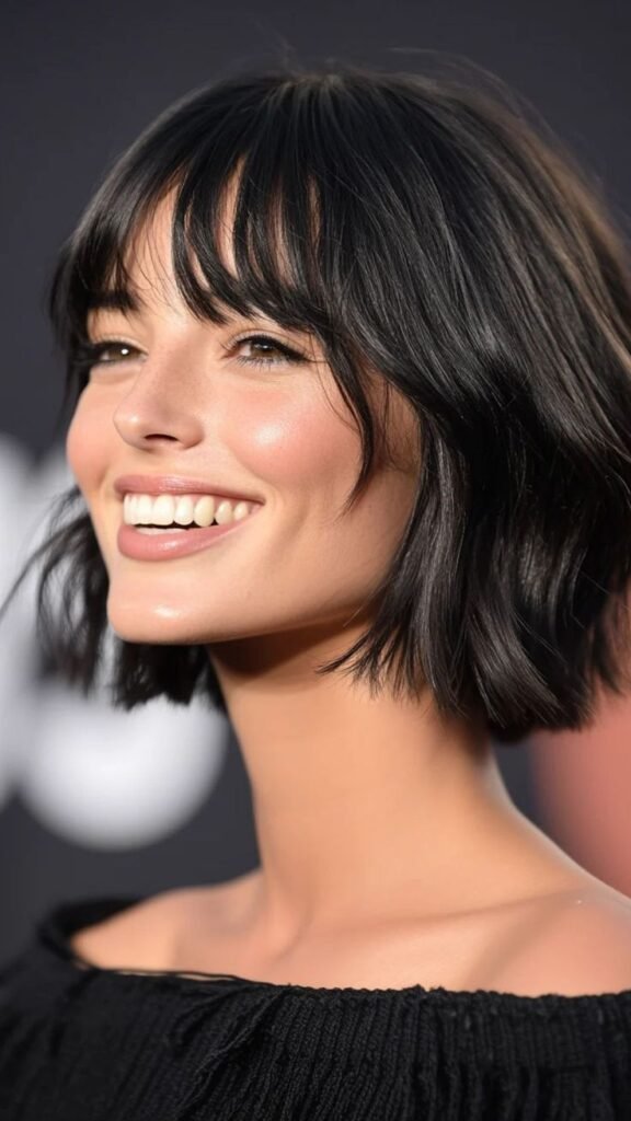 Glossy Textured Bob with Soft Fringe: Playful, Polished & Modern