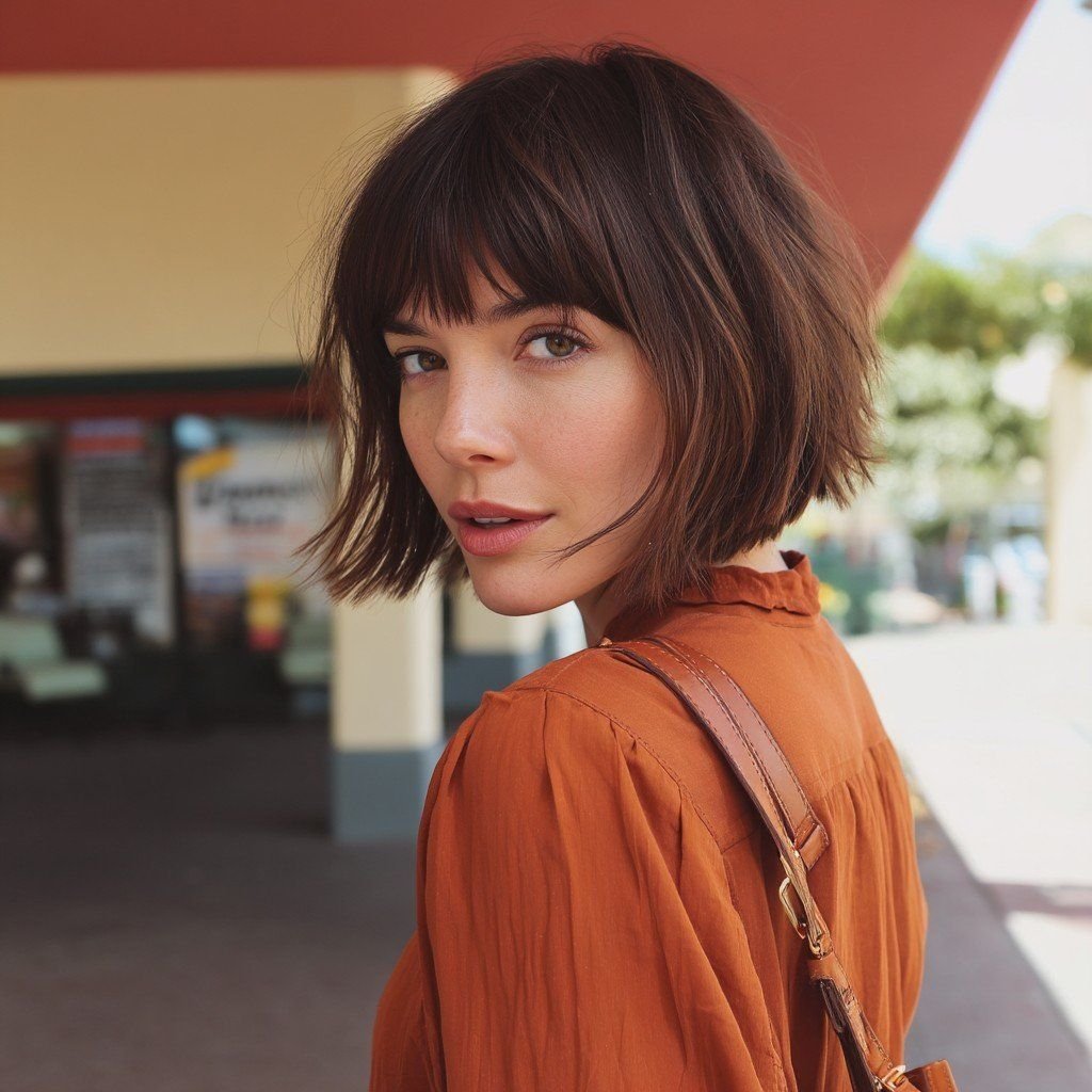 Choppy Textured Bob with Short Blunt Bangs