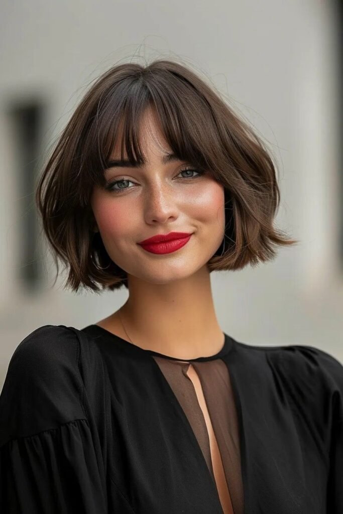 Rounded Soft Bob with Airy Full Bangs