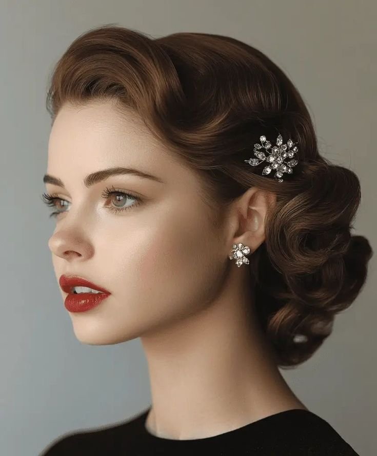 Vintage-Inspired Short Glam Updo – Elegant, Polished & Timeless