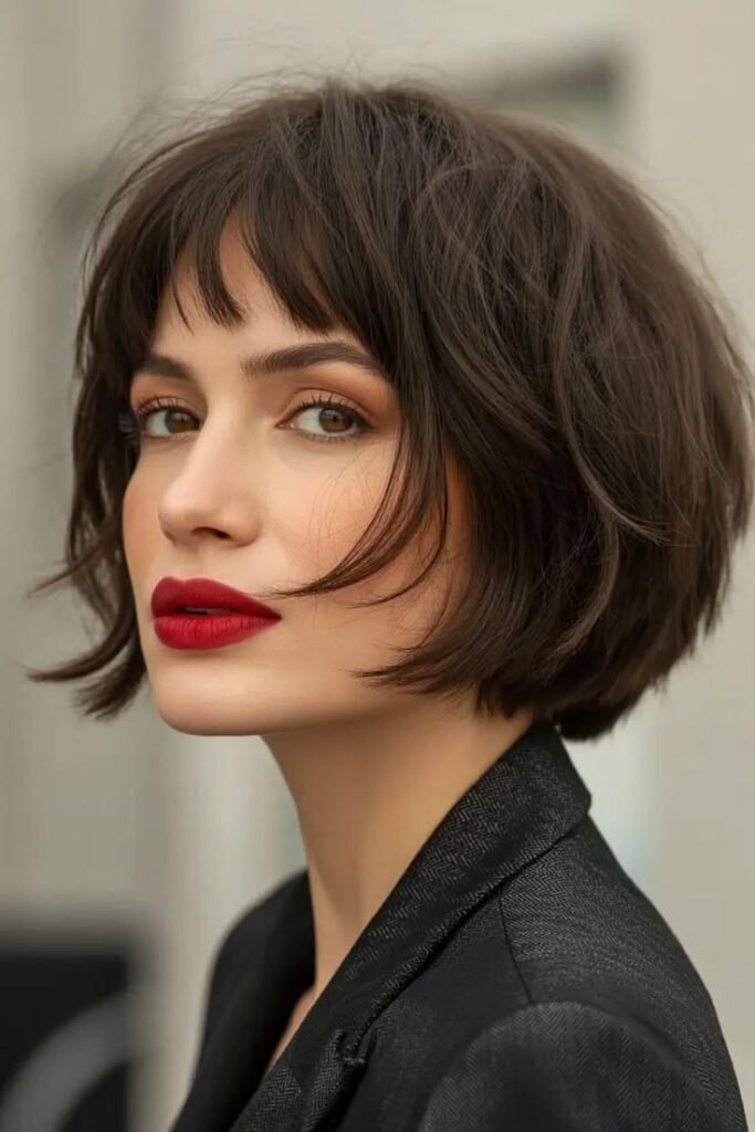 Structured Layered Bob with Feathered Fringe