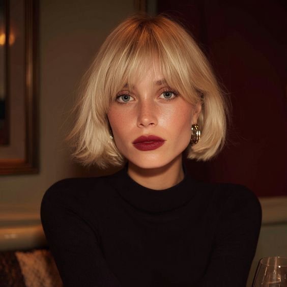Blunt Platinum Bob with Full Soft Bangs