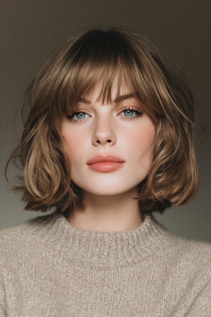 Soft Layered Bob with Subtle Highlights and Airy Bangs