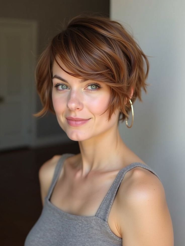 Layered Copper Pixie Bob – Soft Volume with a Modern Glow