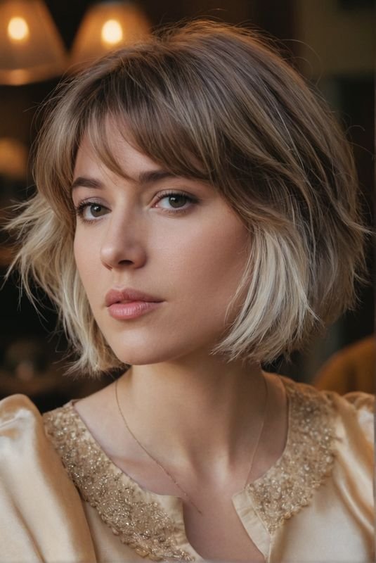 Two-Tone Textured Bob with Soft Micro Bangs