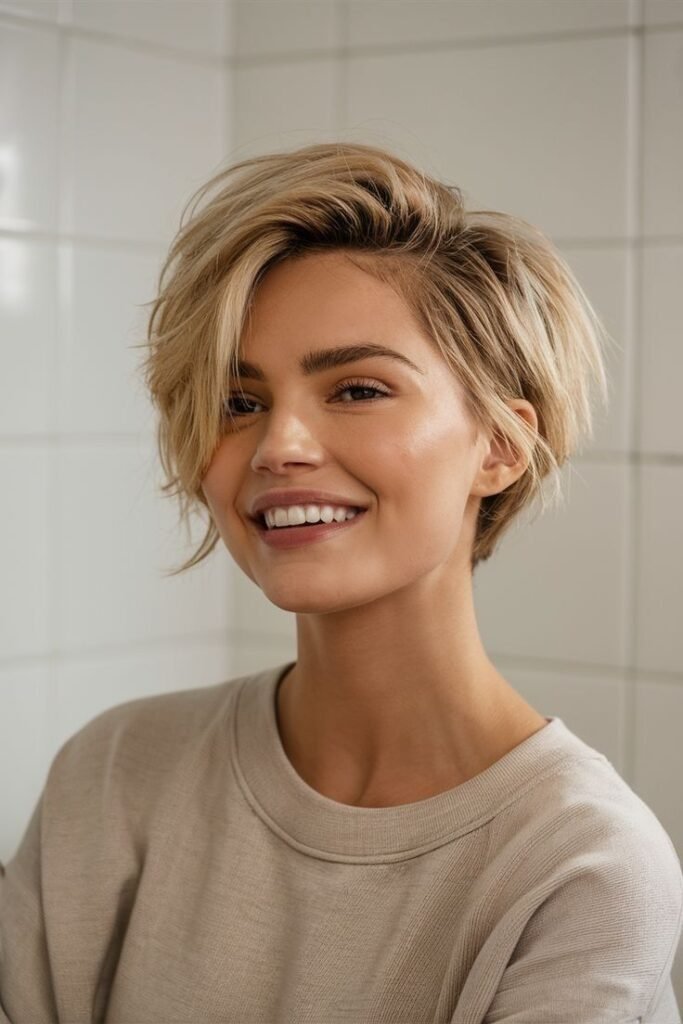 Voluminous Side-Swept Pixie – Bold, Modern & Effortlessly Cool