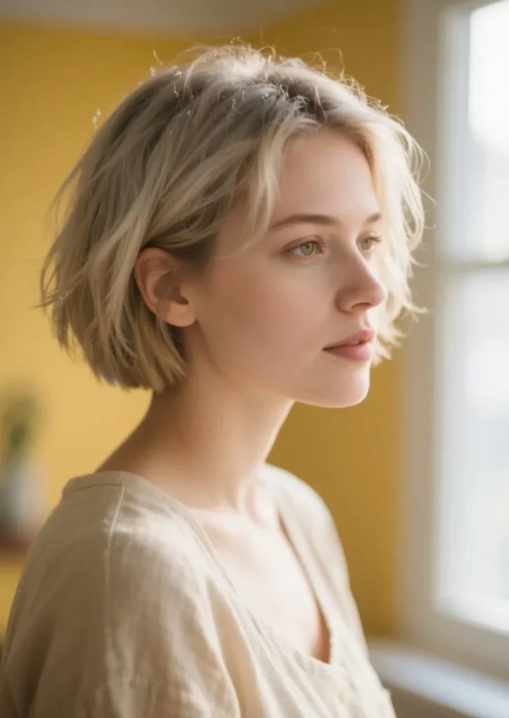 Airy Soft Platinum Bob with Natural Texture