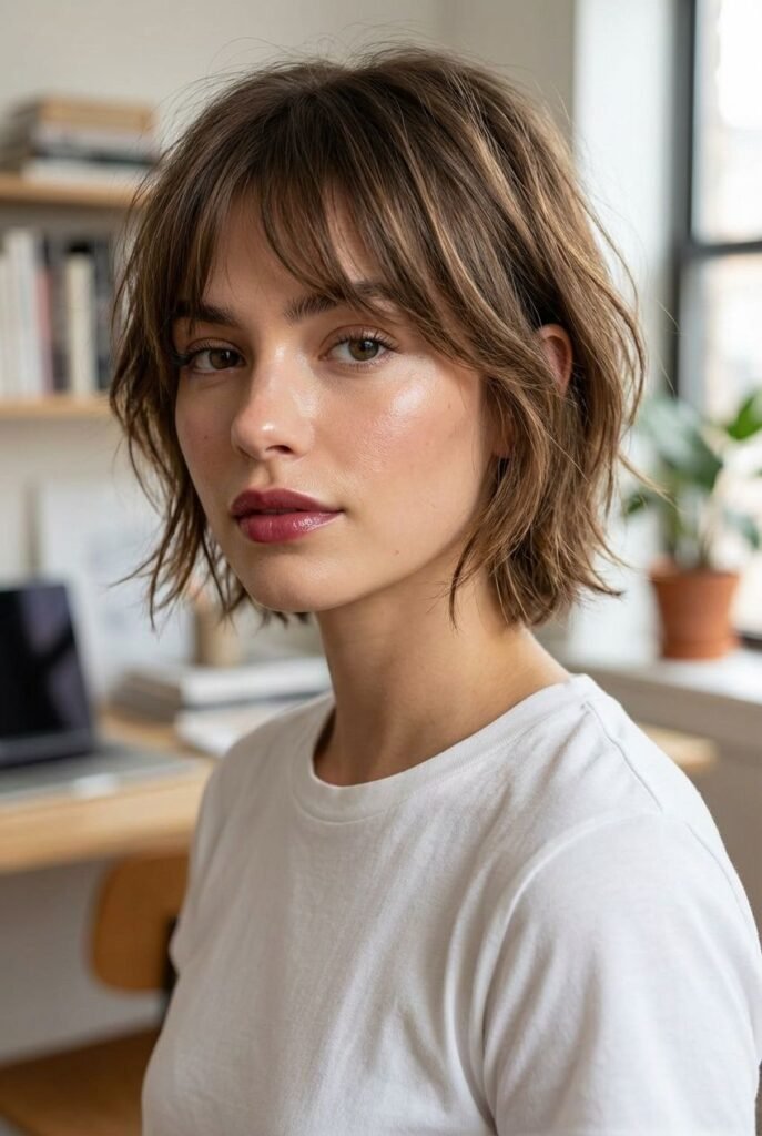 Soft Textured Wavy Bob with Curtain Fringe: Effortless Modern Chic