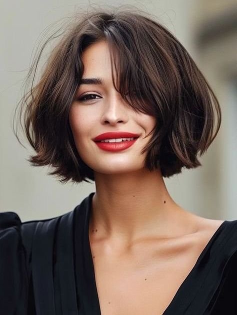 Voluminous Short Bob with Side-Swept Layers