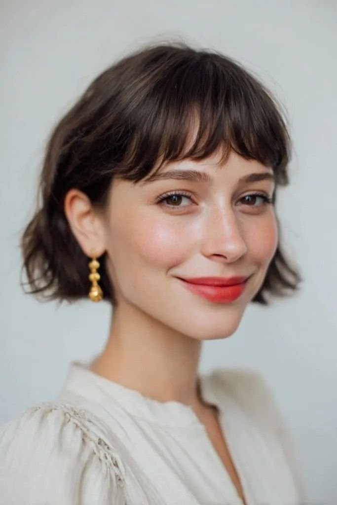 Soft Micro Bob with Wispy Bangs – Chic, Delicate & Parisian-Inspired