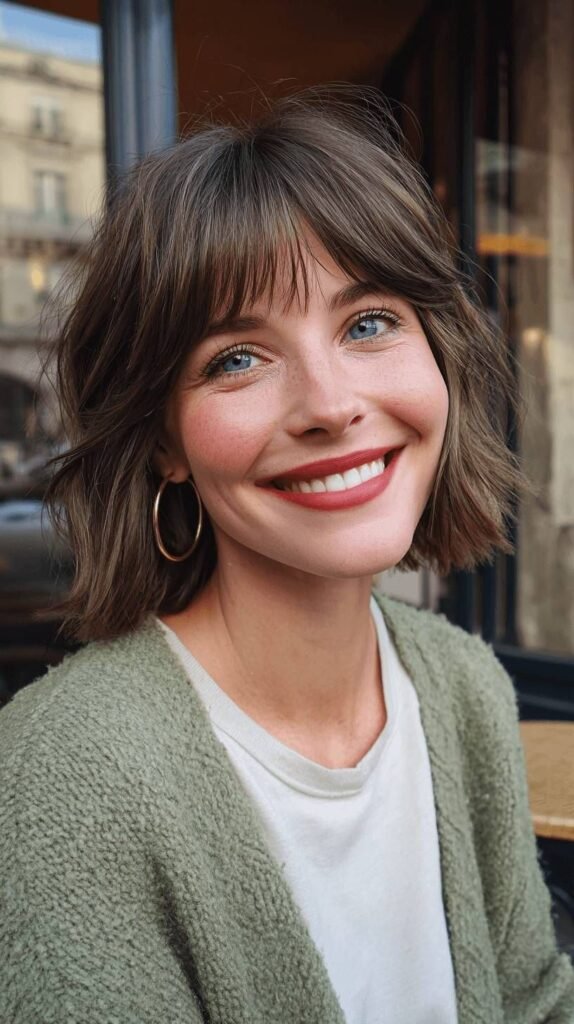 Natural Textured Bob with Light Wispy Bangs