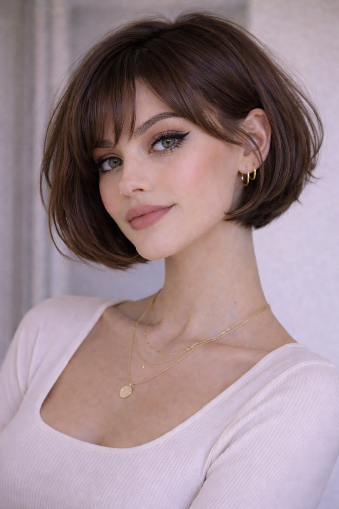 Flattering Short Bob for Round Faces with Soft Layers