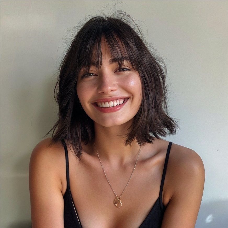 Effortless Textured Bob with Wispy Bangs: Soft, Playful & Modern