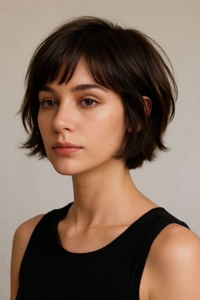 Soft Short Layered Bob with Wispy Bangs: Effortless Everyday Elegance