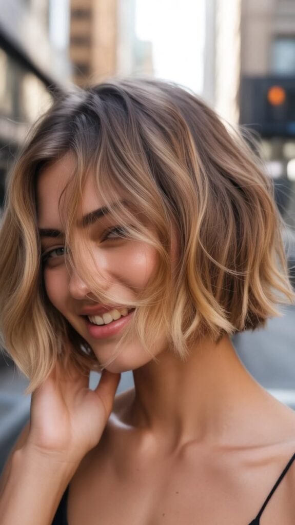 Soft Blonde Wavy Bob