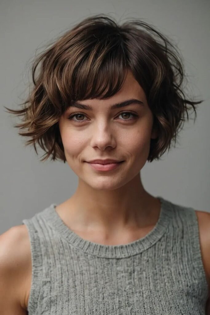 Soft Textured Short Haircut with Bangs