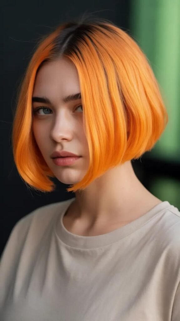 Bold Orange Blunt Bob