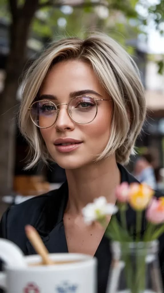 Chic Short Bob with Glasses