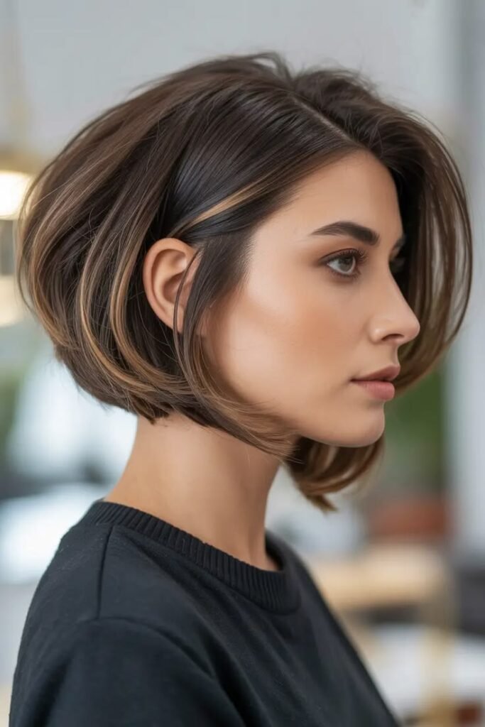 Soft Layered Brunette Bob