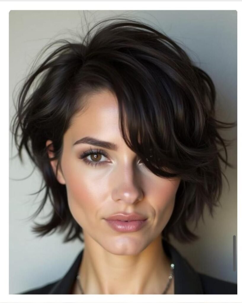 Textured Short Haircut with Side Fringe